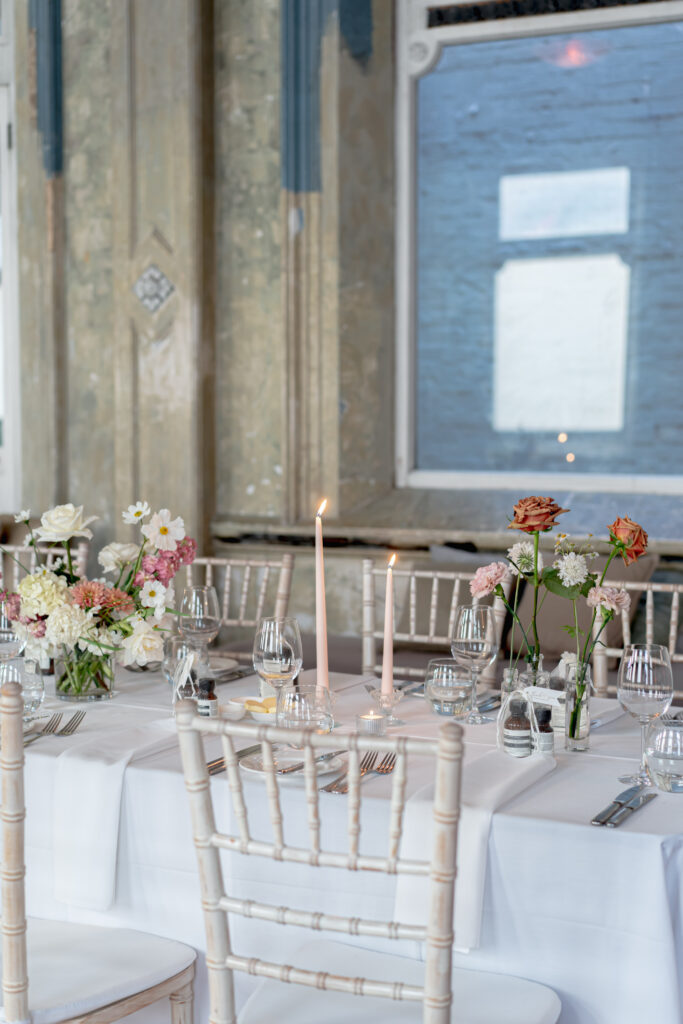 candles, chairs, ceremony flowers