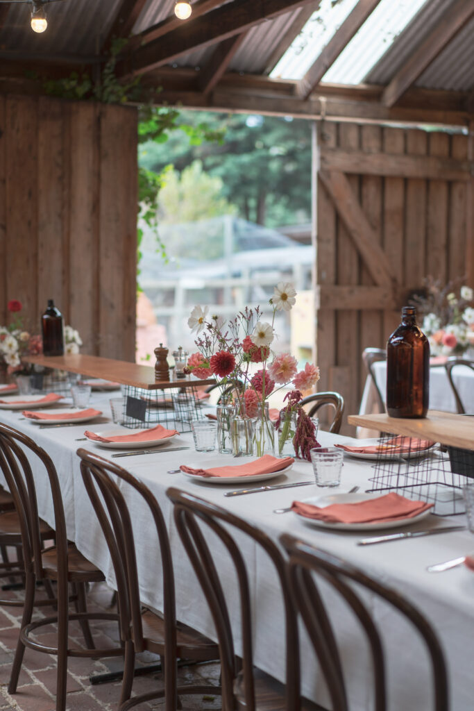 Glass bud vases on table