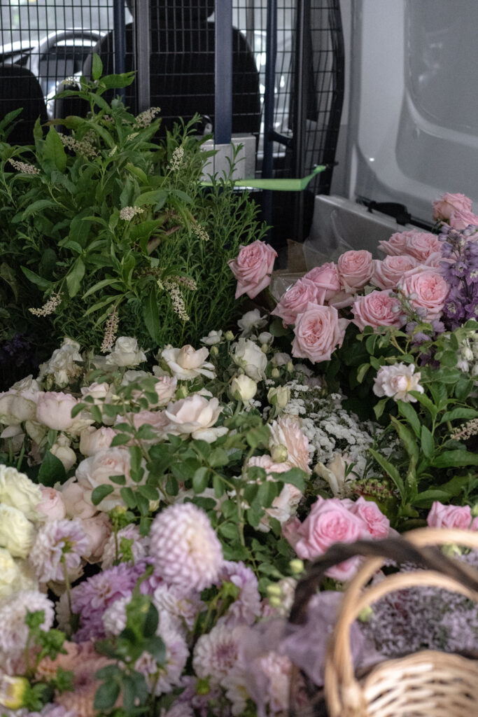 fresh flowers loaded in a van
